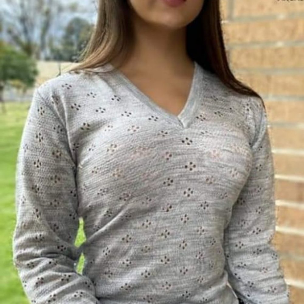 HANDMADE Women's V-Neck Long Sleeve Soft Stretch Pullover Knit Top Sweater